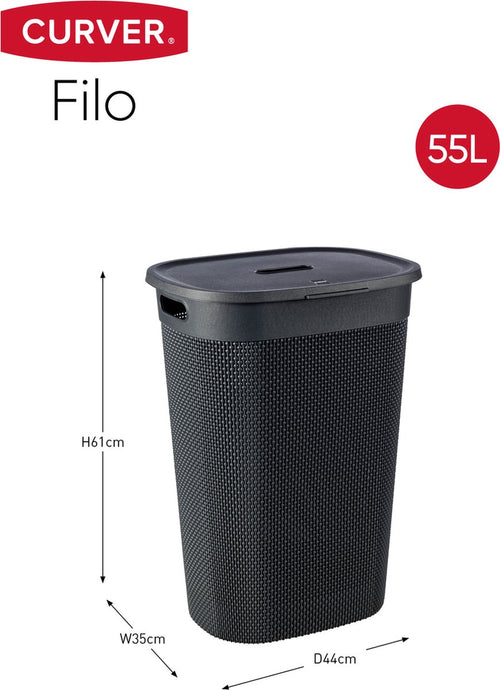 Curver Filo Wasmand met deksel 55L - Antraciet - vtwonen shop