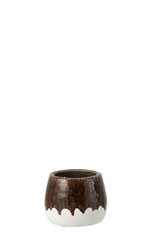 J-Line bloempot 2 Delig - keramiek - wit/bruin - medium