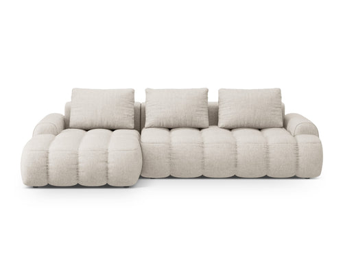 Cosmopolitan Design Uitklapbare hoekbank links met opbergdoos Linz 3-zits, structurele stof beige - 142x275x84cm