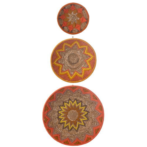 J-Line wanddecoratie Bananentak - riet - oranje - set van 3