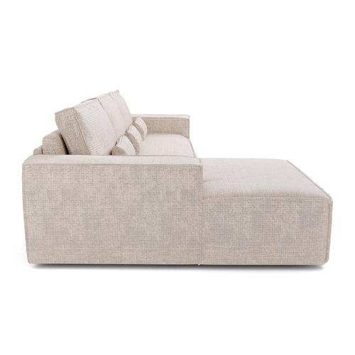 Premium Interiors - Linkerhoekbank met snelle uitklapfunctie JUNE - gewaafd fluweel crème 320cm