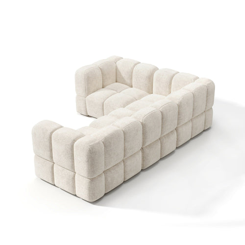 Sia Home - Modulaire hoekbank links NUBI - Fluweel met structuur - Crème - 570cm