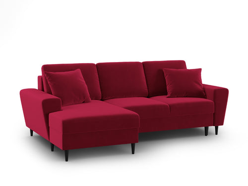 Cosmopolitan Design Uitklapbare hoekbank links met opbergdoos Kyoto 4-zits, flueel rood - 145x241x88cm
