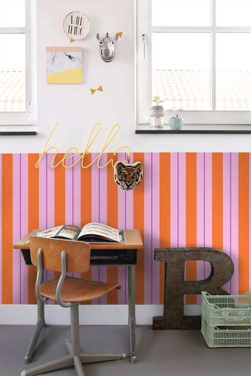 ESTAhome behang strepen oranje en roze - 50 x 900 cm - 131678