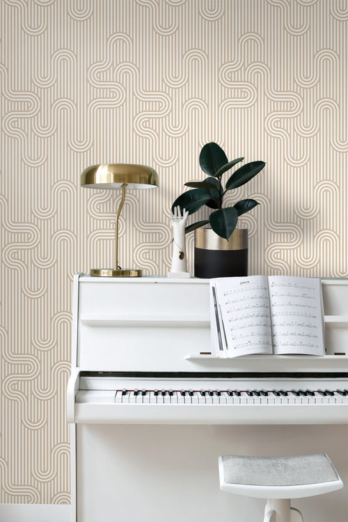 ESTAhome behang grafische lijnen warm beige en wit - 50 x 900 cm - 131023 - vtwonen shop