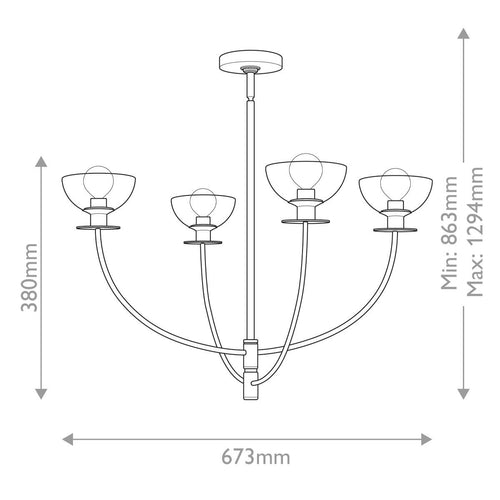 Mehrarmige Pendelleuchte, modernes Mattschwarz, 4 x E14