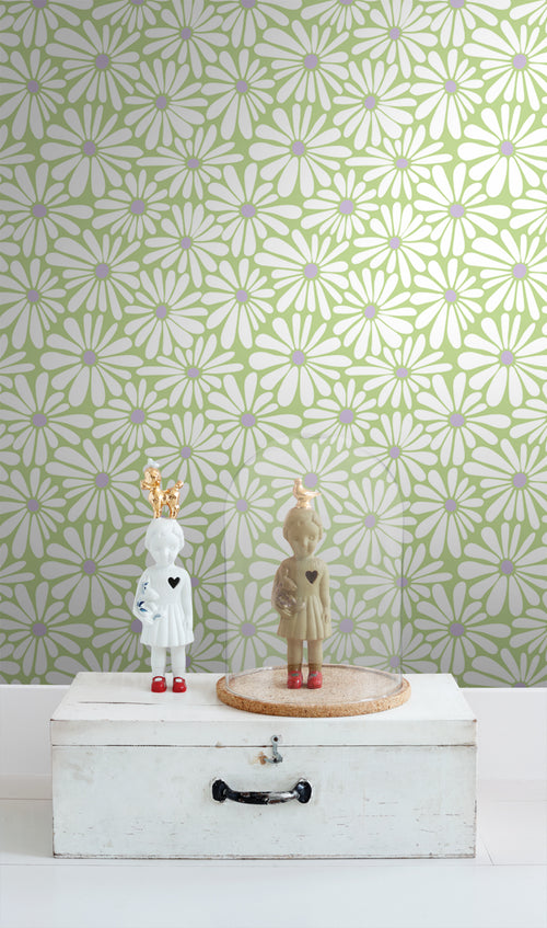 ESTAhome behang madeliefjes groen en paars - 50 x 900 cm - 131154 - vtwonen shop