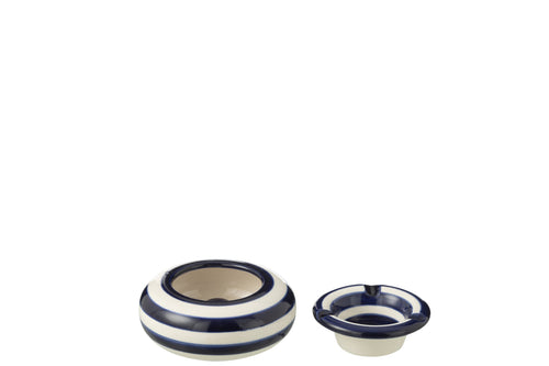 J-Line asbak Granada Stripes - keramiek - wit/blauw - small