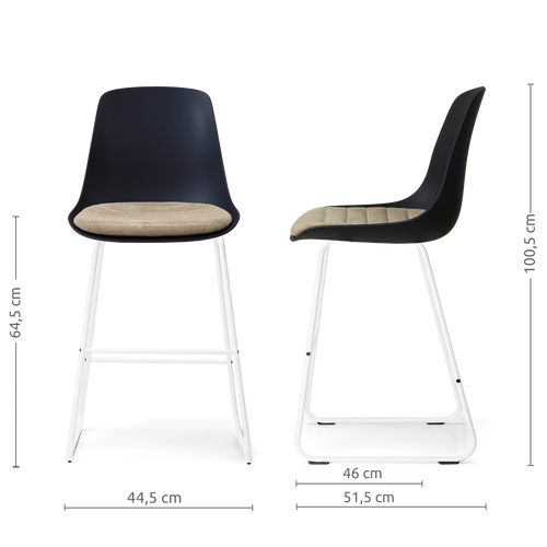 Nolon Nino-Liv barkruk zwart met nougatbruin zitkussen - wit onderstel - 65 cm - vtwonen shop