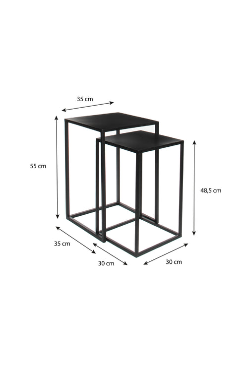 Mica Decorations Goa Bijzettafel - Set van 2 - L35 x B35 x H55 cm - Metaal - Zwart