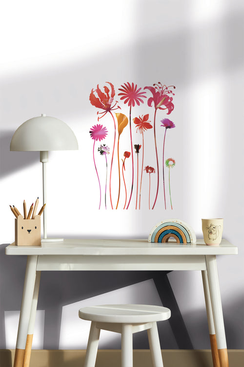 Sanders & Sanders muursticker bloemen roze, lila paars en groen - 65 x 42.5 cm - 600319