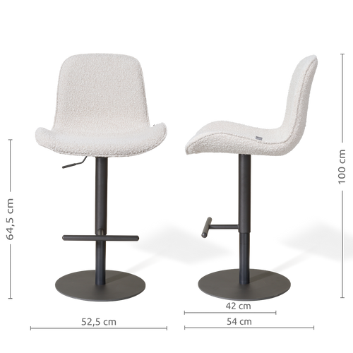 Nolon Niva-Fé tulp barkruk bouclé beige - verstelbaar - zwarte poten