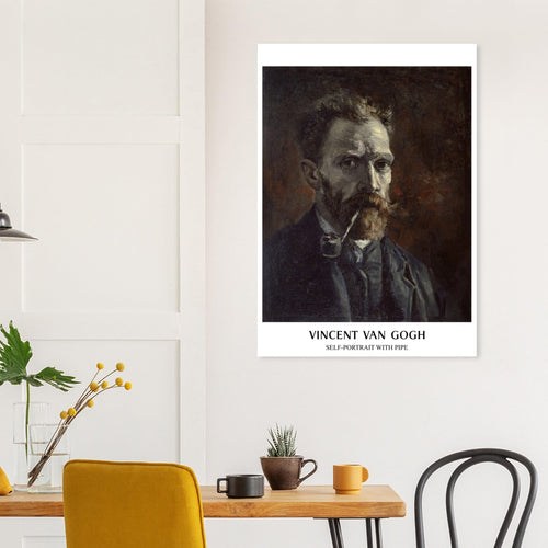Artfulprints Poster Vincent van Gogh - Self-portrait with pipe   - 70x100 cm - Bruin