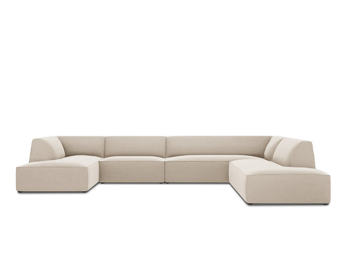 Micadoni Panoramische hoekbank rechts Ruby 7-zits, flueel, beige - 273x366x69cm