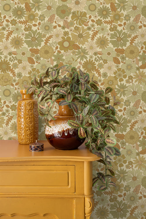 ESTAhome behang retro bloemen vergrijsd groen - 50 x 900 cm - 130964 - vtwonen shop