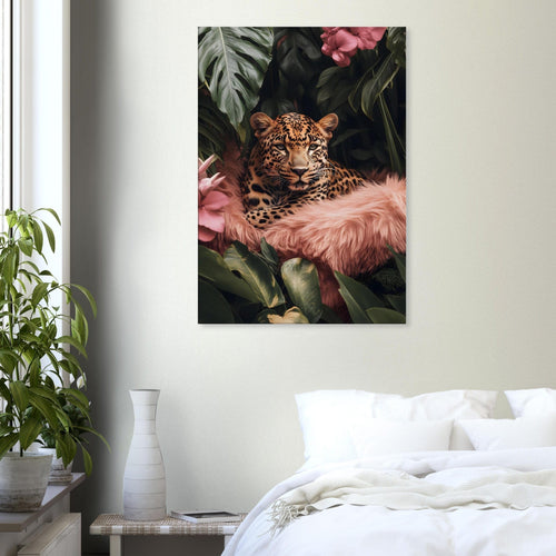 Artfulprints Canvas Tropical leopard canvas - 75x100 cm - Groen