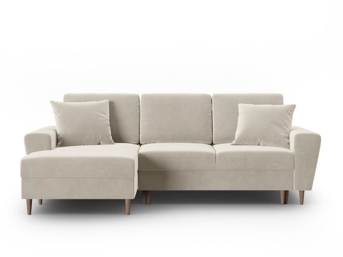 Cosmopolitan Design Uitklapbare hoekbank links met opbergdoos Kyoto 4-zits, flueel lichtbeige - 145x241x88cm