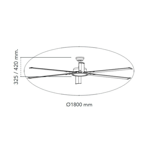 CristalRecord plafondventilator BigBen - 1 lichts - 180  x 42   cm - mat-chroom - vtwonen shop