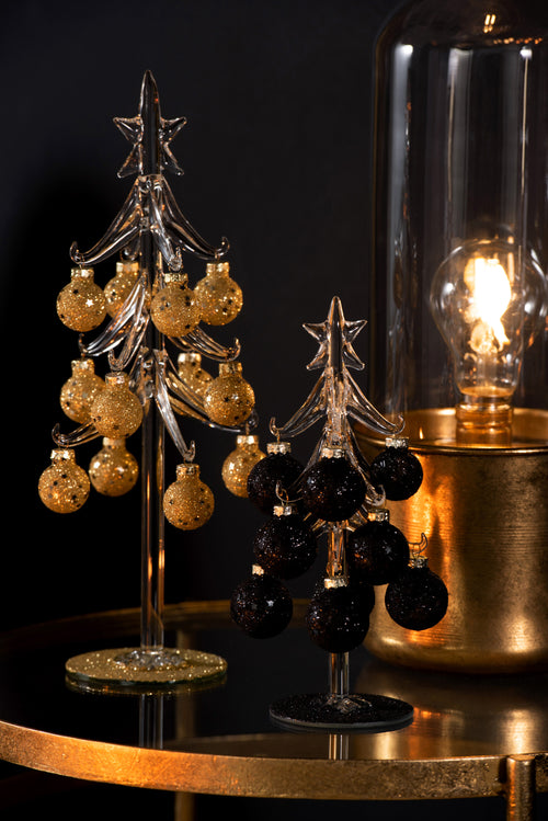 J-Line decoratie kerstboom met ballen Sterretjes  - glas - zwart - small