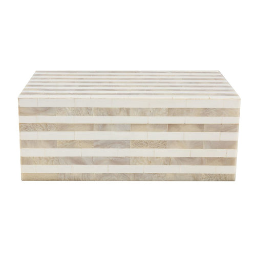 vtwonen Opbergbox met Deksel - Rechthoekige Opbergdoos - Wit Gestreept - Hars - 30x18x12cm - vtwonen shop