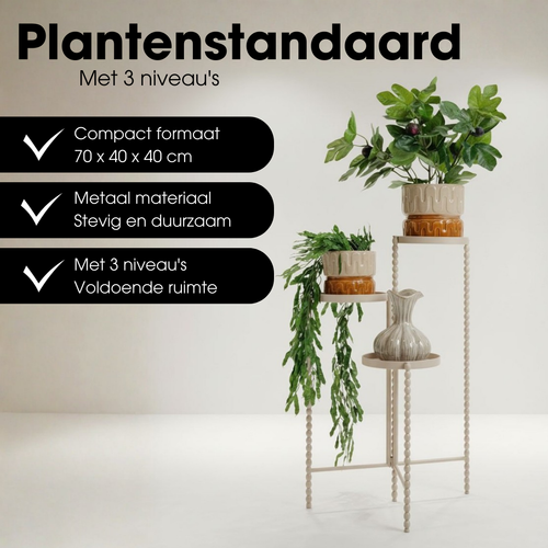 Mica Decorations Salvo Plantenrek - Plantenstandaard voor Kamerplanten - Plantentafeltje voor Binnen - Plantenonderzetter met Drie Plateaus - 40 x 40