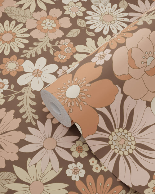 ESTAhome behang retro bloemen oudroze en beige - 53 cm x 10.05 m - 130966 - vtwonen shop