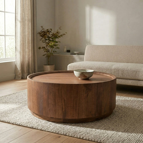 DÉJA Living Salontafel Amber - Rond Donkerbruin Mangohout - 90x90x35cm