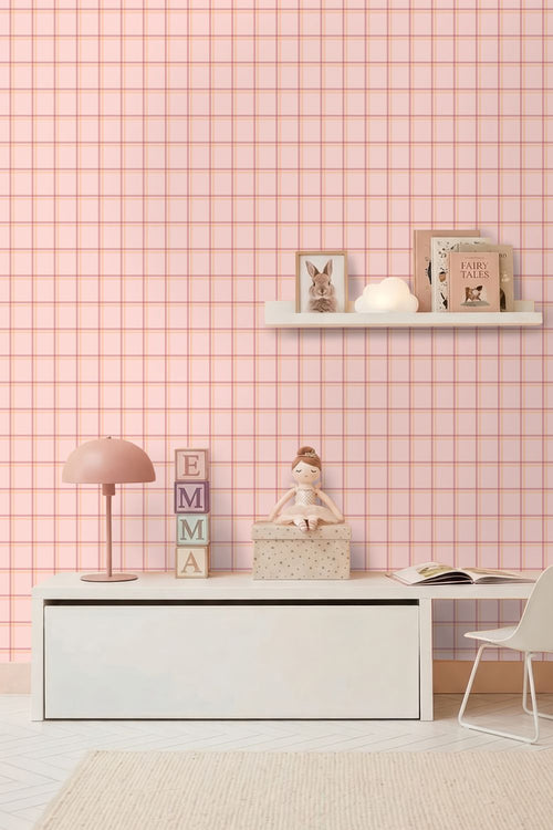 ESTAhome behang ruiten roze en oranje - 50 x 900 cm - 132167