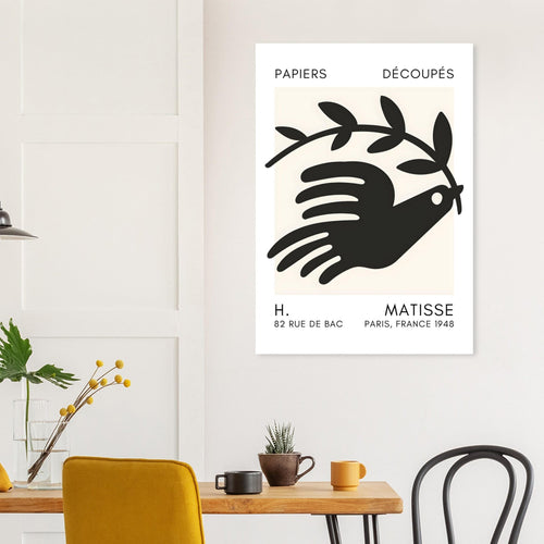 Artfulprints Poster met Lijst Matisse - Peace dove black   - 30x40 cm - Zwart