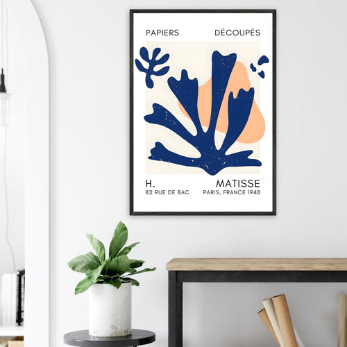 Artfulprints Poster Matisse – Abstract bloom navy blue II   - A4 21x29.7 cm - Blauw