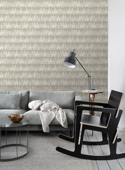 ESTAhome behang Amsterdamse huizen beige - 53 cm x 10.05 m - 137713