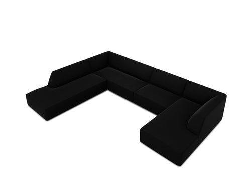 Micadoni Panoramische hoekbank links Ruby 7-zits, flueel, zwart - 273x366x69cm