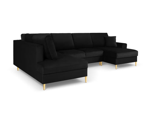 Cosmopolitan Design Links panoramische slaapbank met opbergdoos Kyoto 7-zits, flueel, zwart - 194x313x88cm
