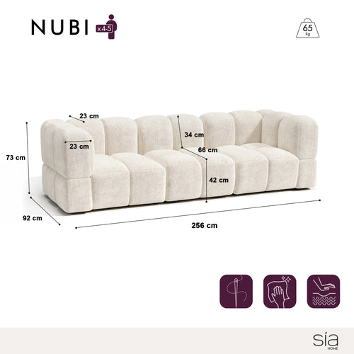 Sia Home - Modulaire bank NUBI - Fluweel met structuur - Crème - 570cm