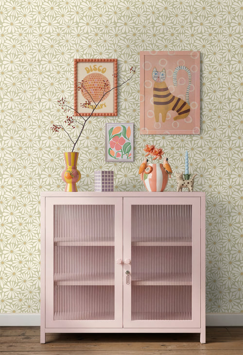 ESTAhome behang madeliefjes vergrijsd groen - 50 x 900 cm - 132005