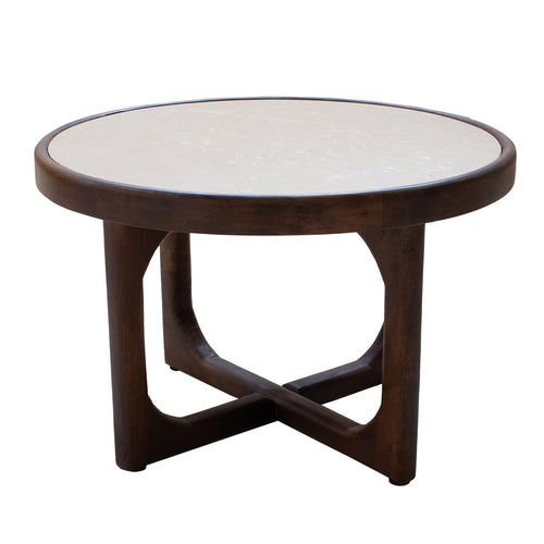 Giga Meubel Salontafel Ayase Rond - Marmer/Hout - Donkerbruin - Set van 2 - vtwonen shop