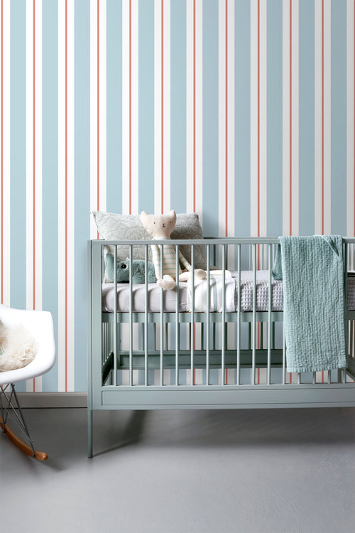 Sanders & Sanders behang strepen blauw en terracotta - 50 x 900 cm - 640311