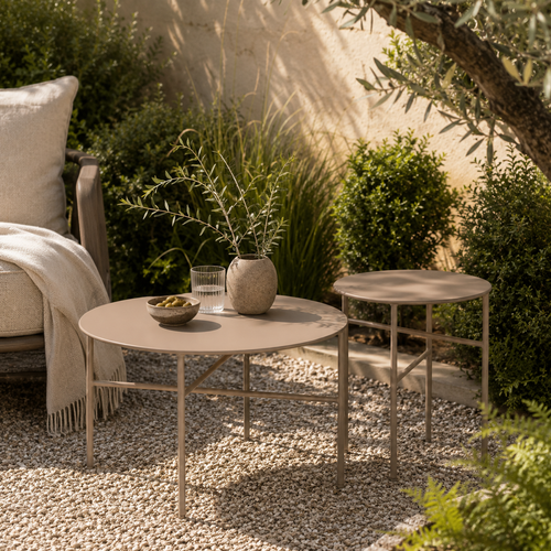 Lisomme Mila metalen tuin salontafel taupe - Ø70 cm