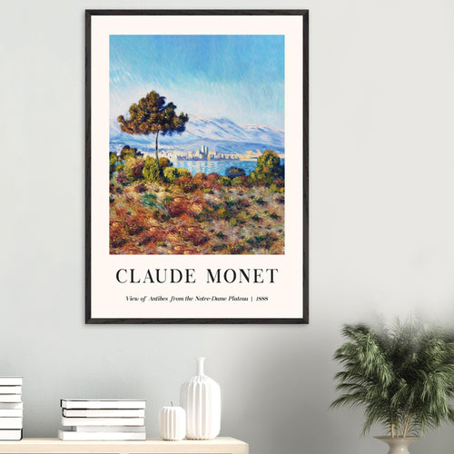 Artfulprints Poster met Lijst Claude Monet - View of Antibes, from the Notre-Dame Plateau   - A4 21x29.7 cm - Blauw