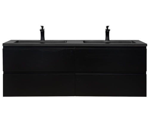 Badplaats Badkamermeubel Set Angela 140 cm – Mat Zwart – Badmeubel met Zwarte Wastafel
