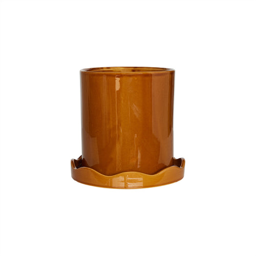 OYOY Bloempot Nami met schotel 16,5 x 16,5 x 18 cm – Geel steengoed