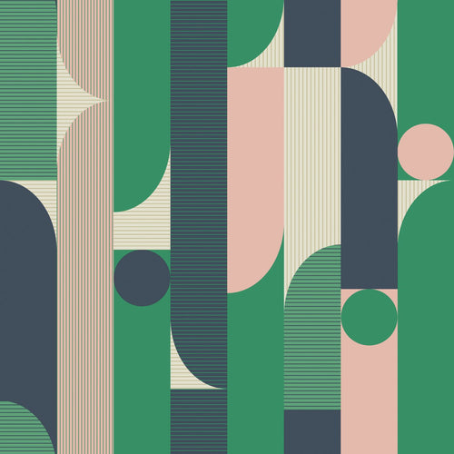 ESTAhome behang geometrische vormen groen, blauw, roze en beige - 50 x 900 cm - 131062 - vtwonen shop