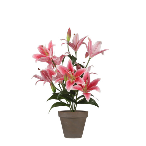 Mica Decorations Tijgerlelie Kunstplant in Bloempot Stan - H47 x Ø45 cm - Fuchsia