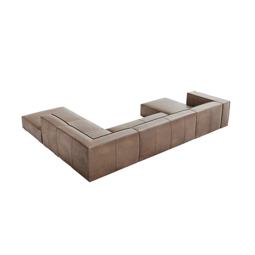 Cosmopolitan Design - Panoramische hoekbank rechts Turin 6-zits, echt leer donkerbeige - 270x365x68cm