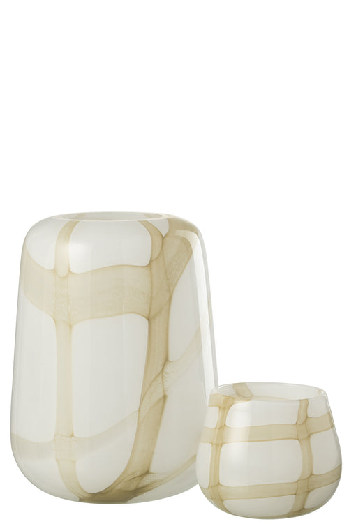 J-Line vaas Fuzzy - glas - wit/groen - Ø 16.5 cm