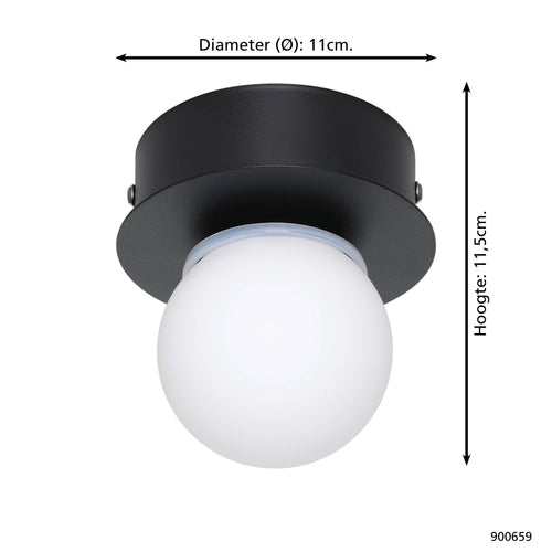 EGLO plafondlamp Mosiano - led - ø 11 cm - zwart/wit