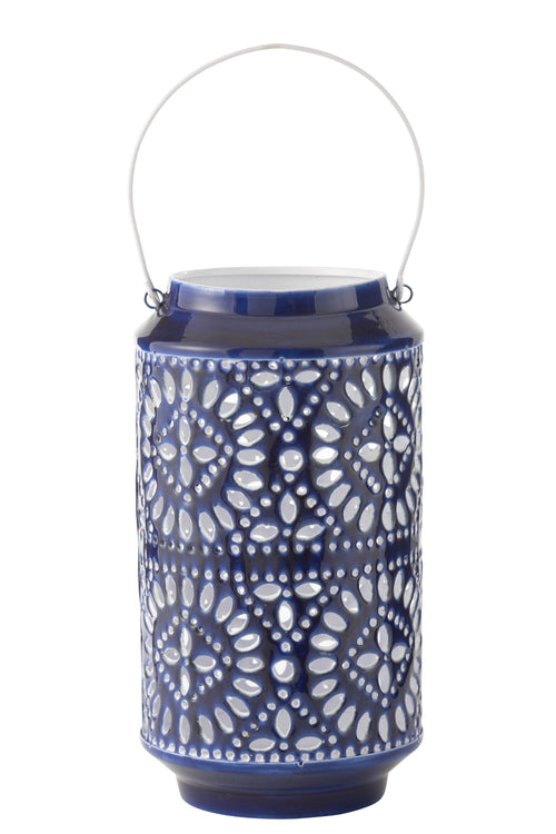 J-Line windlicht Nag - metaal - blauw/wit - large