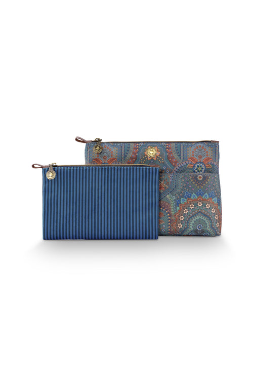Pip Studio - Caryn Make-up Tasje Dames - Jabali - Blauw - Set van 2