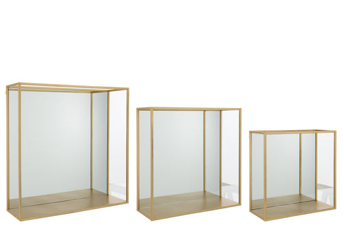J-Line wanddecoratie Spiegel Vierkant - metaal/glas - goud - 3 stuks - vtwonen shop