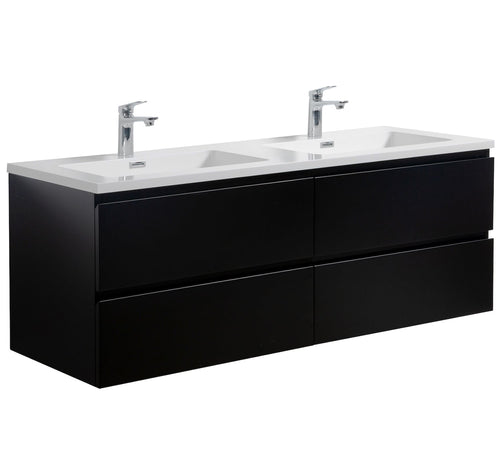 Badplaats Badkamermeubel Set Angela 140 cm – Mat Zwart – Badmeubel met Wastafel
